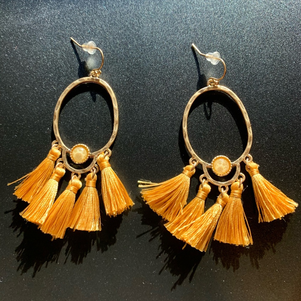Gold Fringe Tassel Hoop Earrings